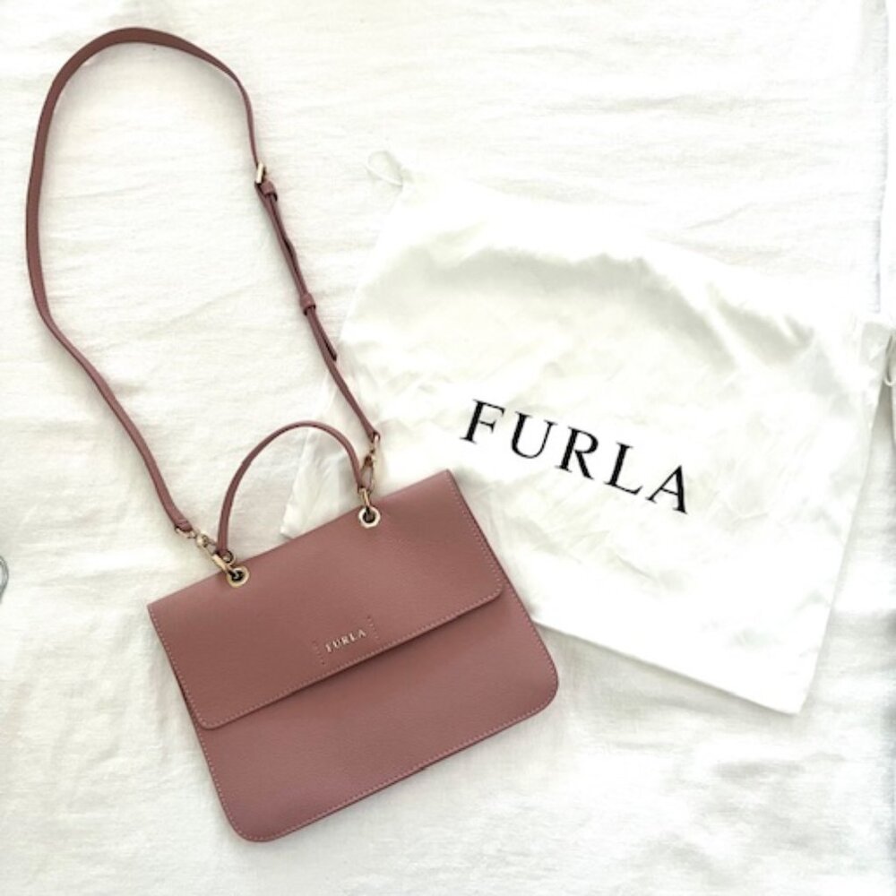 Furla Pink Leather Handle Bag with Crossbody Strap